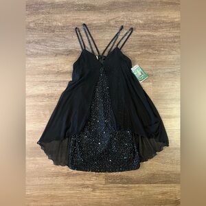 Sean‎ Collection Dress Black Lined Beaded Sequin Spagetti Strap Silk Vtg NOS B14